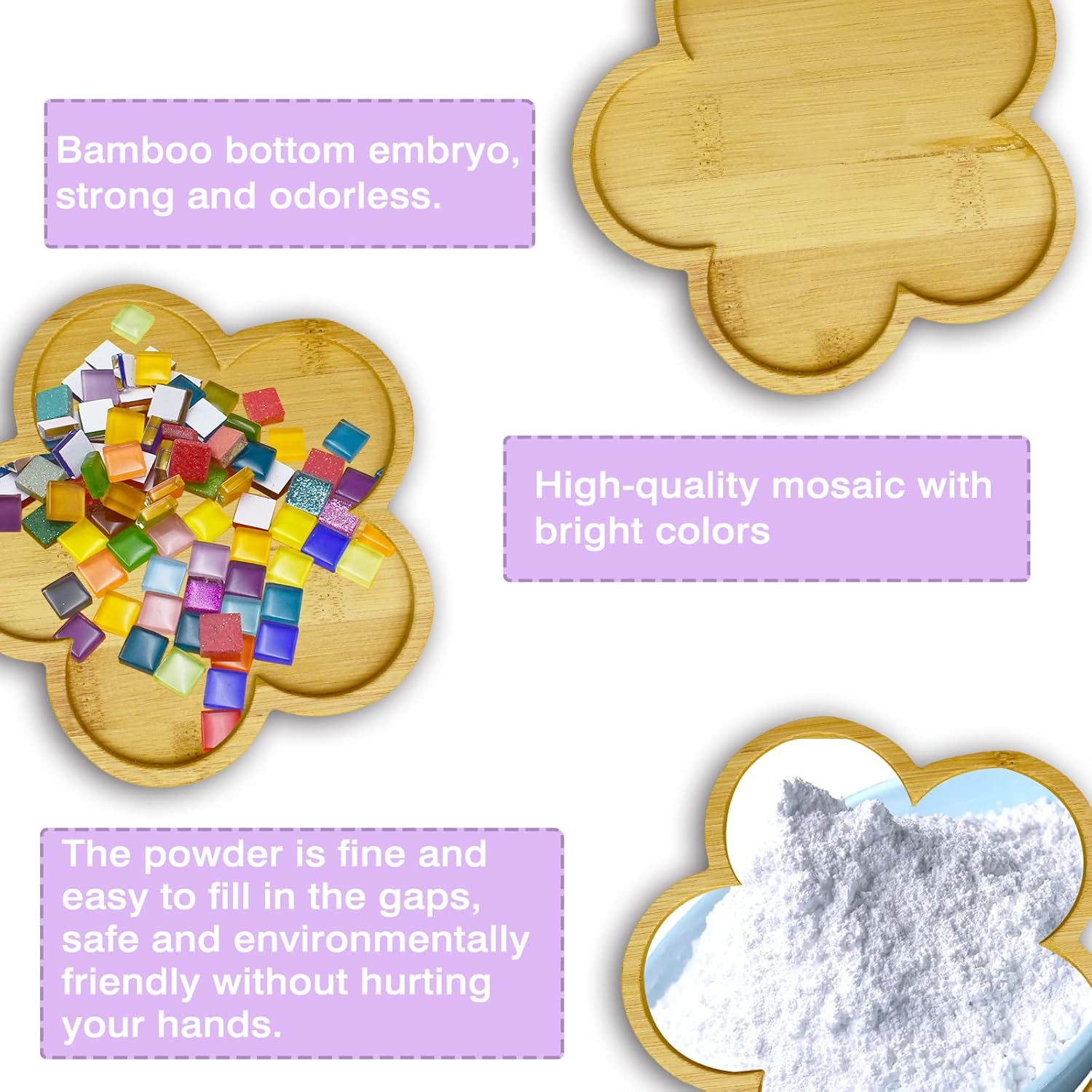 Glass Mosaic Tiles, Mosaic Kit with 6.1 inch Bamboo Coaster, Crafts for Adults Mixed Colors Mosaic Kit Mosaic Crafts Materials Package Mosaic