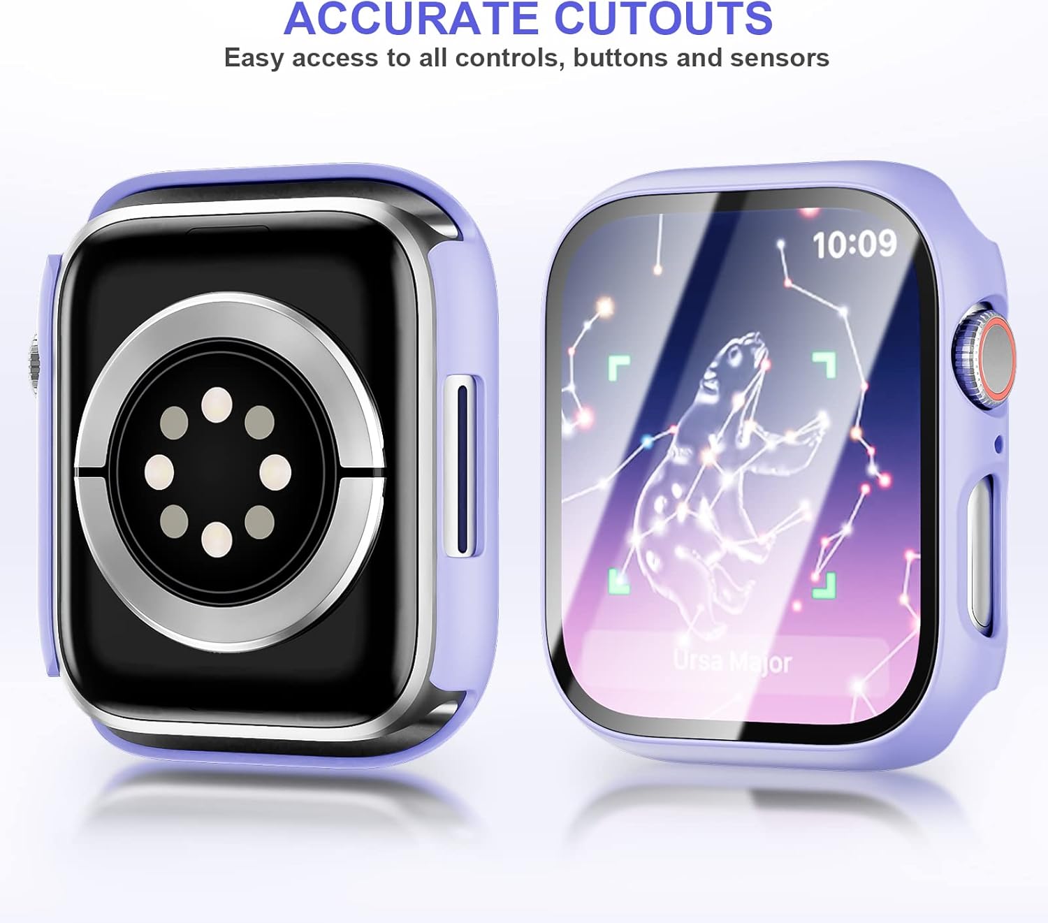 Haojavo Paquete de 5 fundas con protector de pantalla de vidrio templado para Apple Watch Series 9, 8, 7, 1.772 pulgadas, policarbonato duro