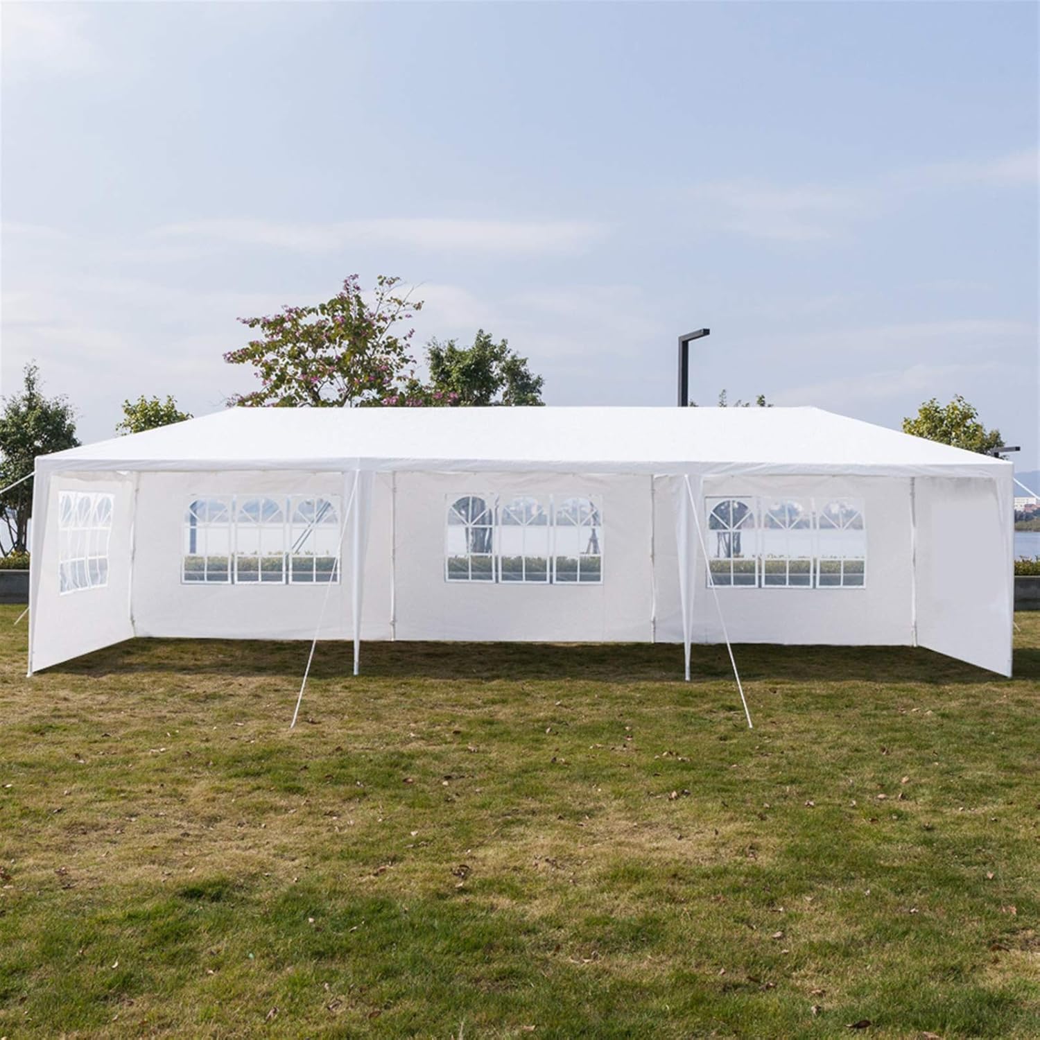 Toldo resistente de 30 x 10 pies, para fiesta, boda, kiosco, blanco, con 5 paredes laterales extraíbles, pabellón impermeable al aire libre para