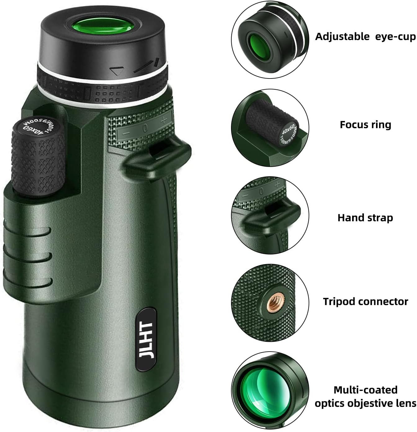 Monocular de alta potencia 40X60 con adaptador para smartphone, trípode, bolsa, prisma BAK4 y lente FMC para observación de aves, caza, senderismo,