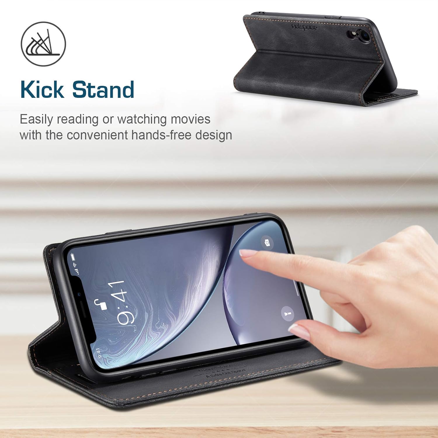 Para iPhone X iPhone Xs Case, Vintage Wallet Case Card Holder Kickstand Funda de cuero con tapa magnética incorporada para iPhone XXS – Negro