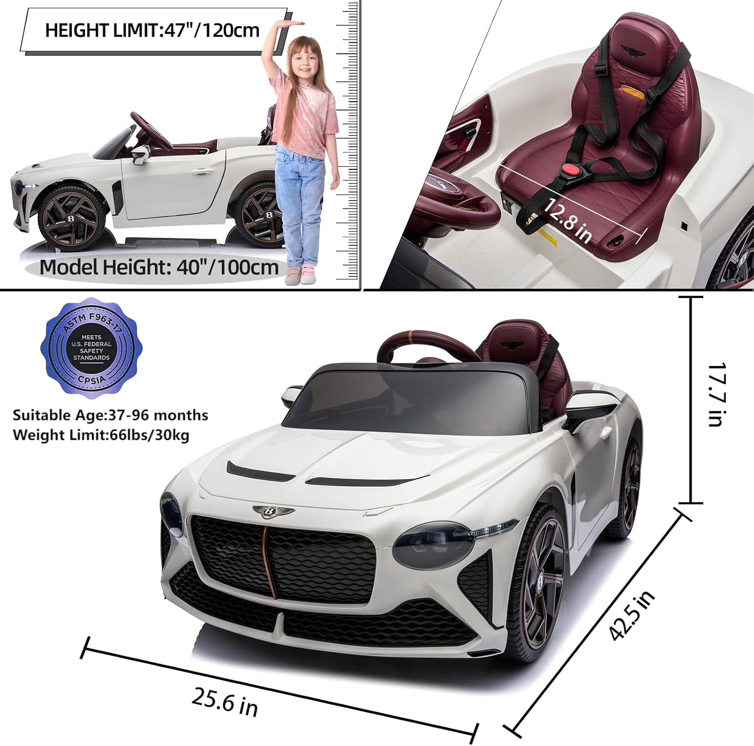 Vehículos eléctricos de 12 V para niños de 1 a 3 años con control remoto, auto Bentley con licencia para niños, ruedas eléctricas para niños y niñas