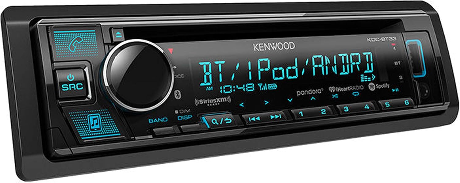 Kenwood KDC-BT33+AUX1 DIN SiriusXM listo para Bluetooth en el salpicadero CDAmFM receptor estéreo para automóvil con Pandora, control de Spotify +