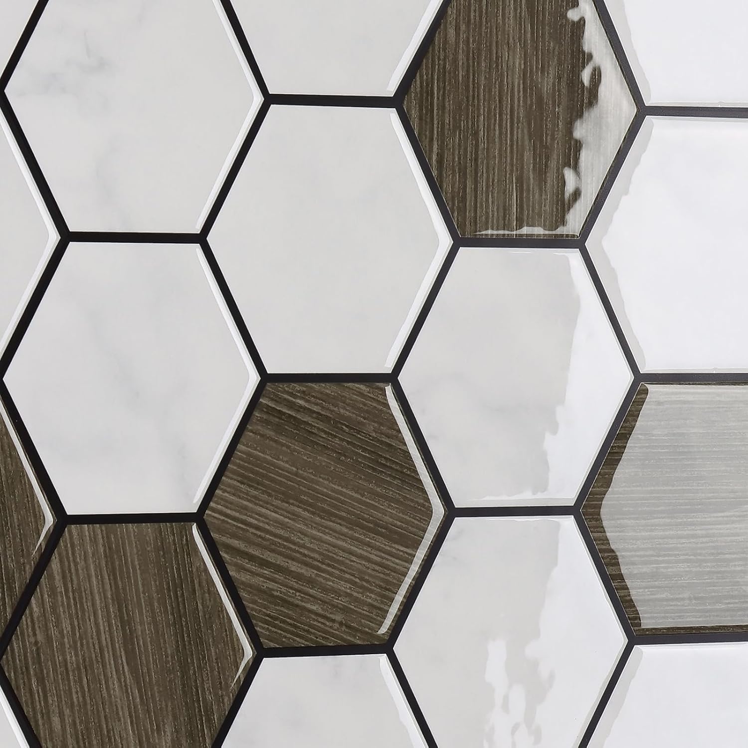 CRE8TIVE 4 hojas de azulejos hexagonales para despegar y pegar contra salpicaduras de 12 x 12 pulgadas para pegar en el muro para cocina,