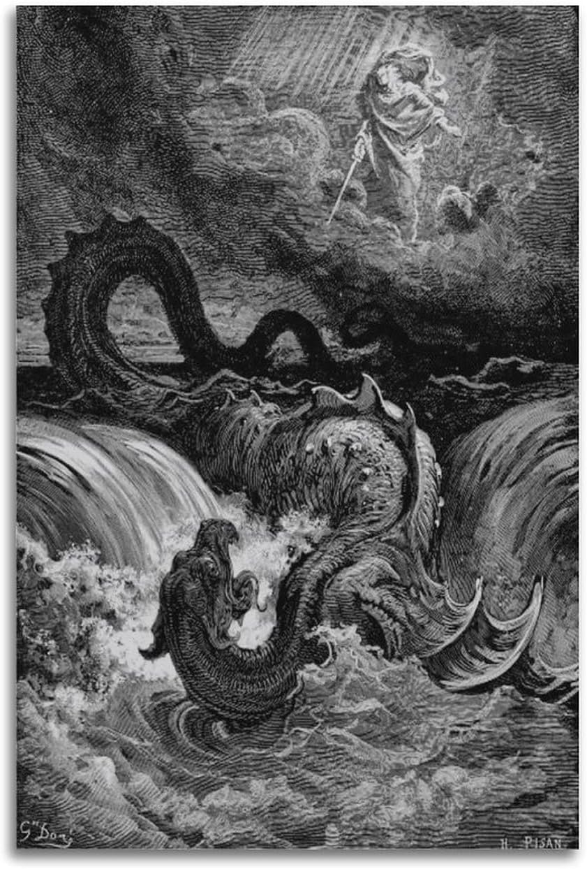 Gustave Doré – Póster de arte famoso de La destrucción de Leviatán, pintura de pared, lienzo para regalo, impresiones de sala de estar, decoración