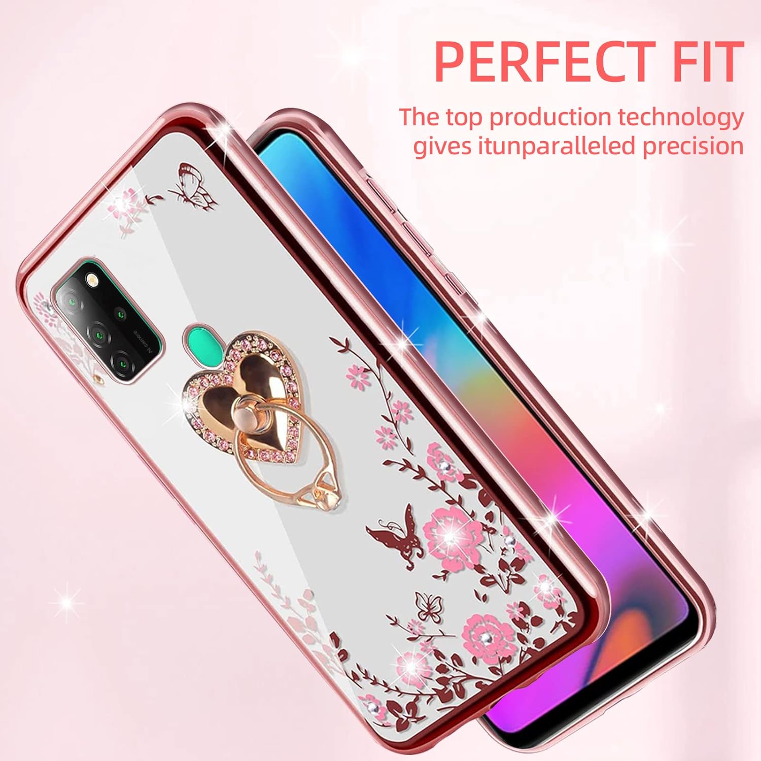 KuDiNi Funda para BLU G91 BLU V91 para mujer, diseño de mariposa de cristal, mariposa, corazón, floral, suave TPU de lujo, linda funda protectora