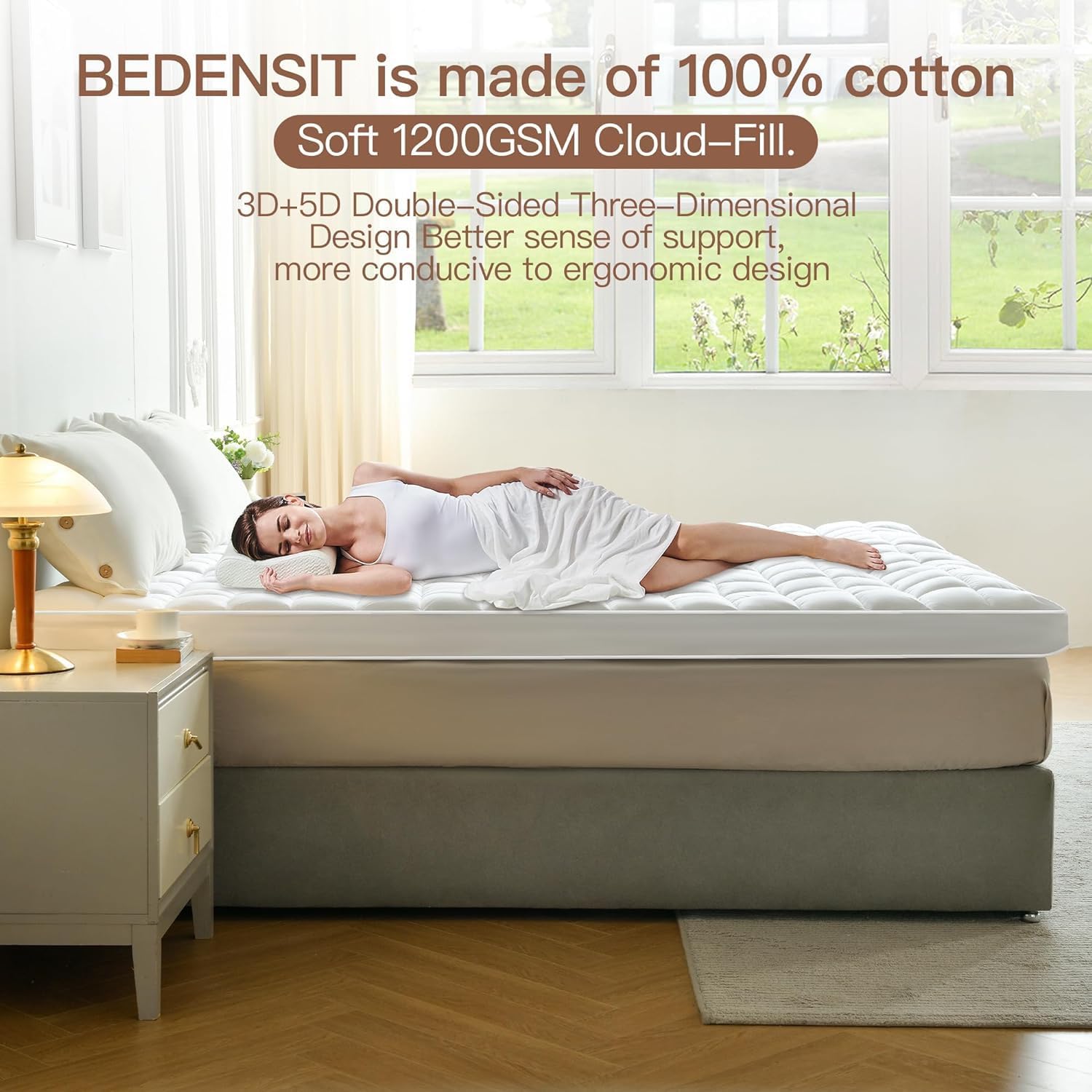 BEDENSIT Cubrecolchón tamaño Queen, 100% algodón extra grueso 5D+3D Snow Soft Funda de colchón Funda de colchón Cubrecolchón de cama, calidad de