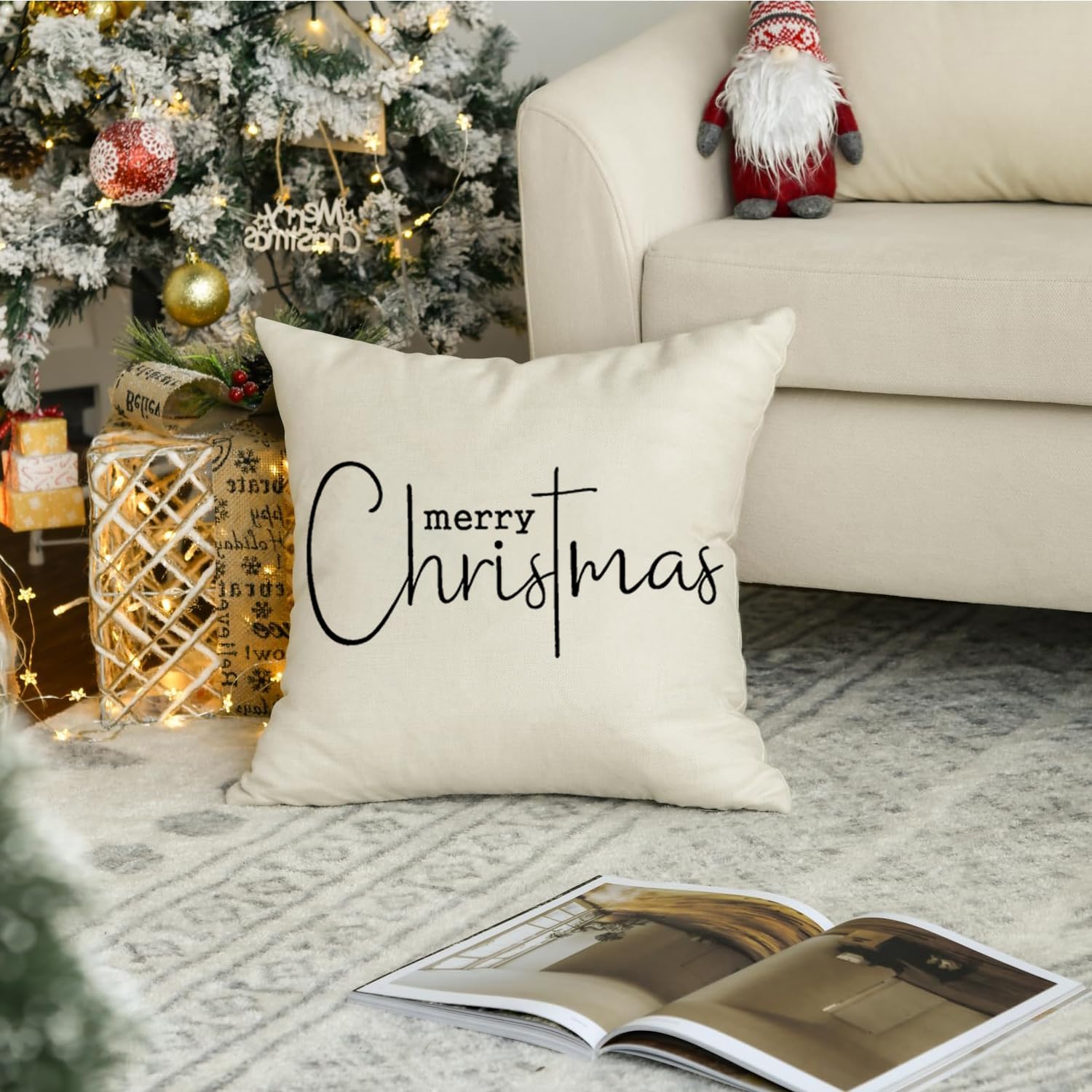 RABUSOFA Fundas de cojín de Navidad de 18 x 18 pulgadas, decoraciones de Feliz Navidad, fundas de almohada decorativas de invierno, fundas de cojín