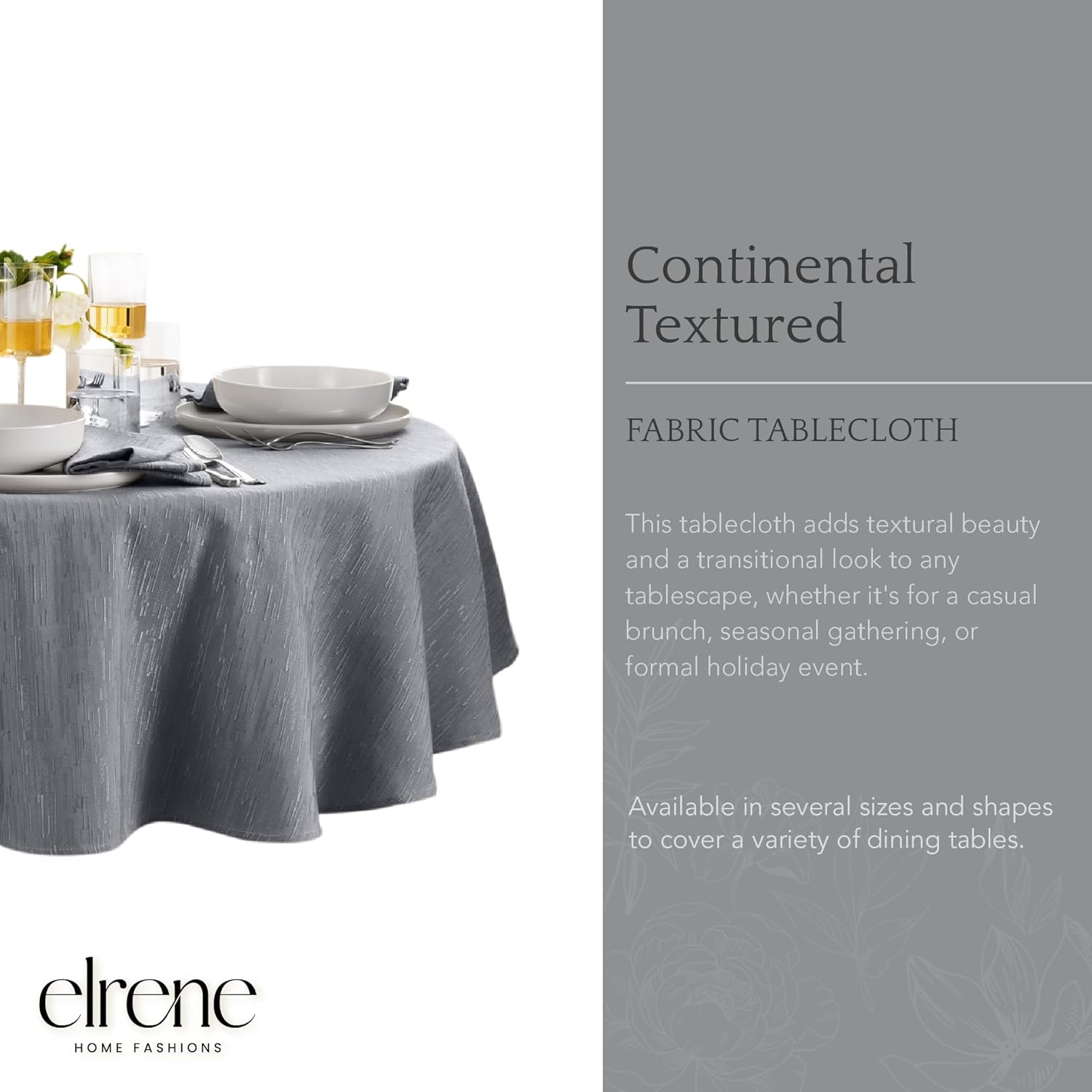 Elrene Home Fashions Continental – Mantel de textura sólida, resistente al agua y a las manchas, 60 x 84 pulgadas, ovalado, color gris