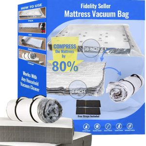 Bolsa de vacío para colchón (QueenFull XLFull) para moverse. Comprime el colchón a 18 de su tamaño. Sello de doble cremallera y válvula a prueba de Bolsa de vacío para colchón (QueenFull XLFull) para moverse. Comprime el colchón a 18 de su tamaño. Sello de doble cremallera y válvula a prueba de