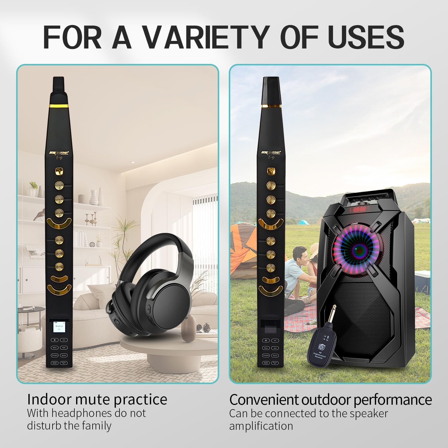 INGPARTNER i9 – Sintetizador de instrumentos de viento digital inalámbrico, instrumento de viento electrónicoEWI con 2 boquillas, 2 digitaciones, 99