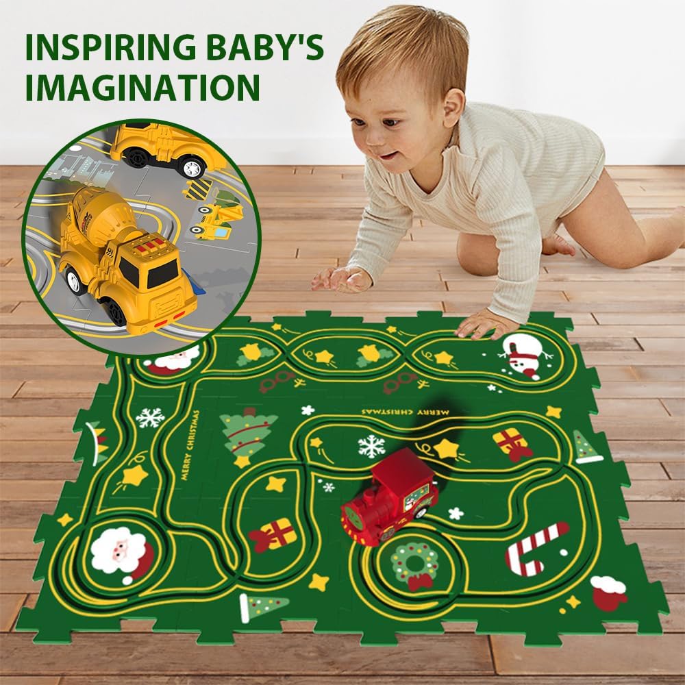 Carrito eléctrico de ensamblaje de bricolaje, juego de pista de rompecabezas para niños pequeños 2024 con vehículos, rompecabezas educativo para