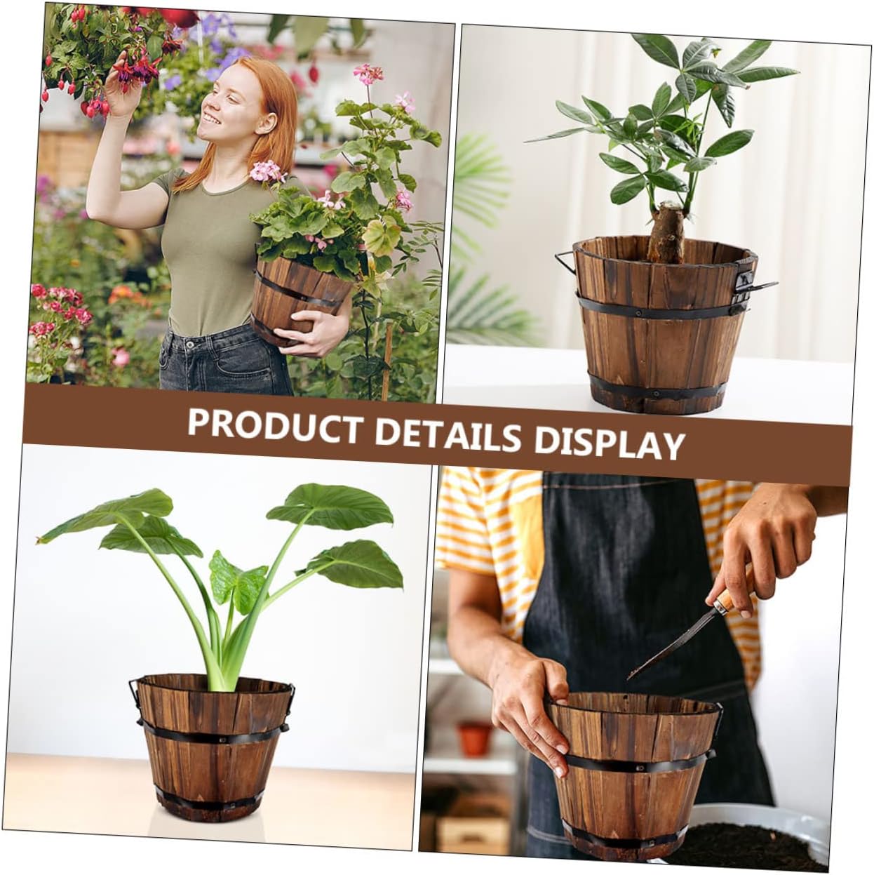 Cabilock Maceta de 4 piezas para exteriores, maceta multifuncional, cubo de madera, decoración de escritorio, caja de flores sintéticas, maceta para