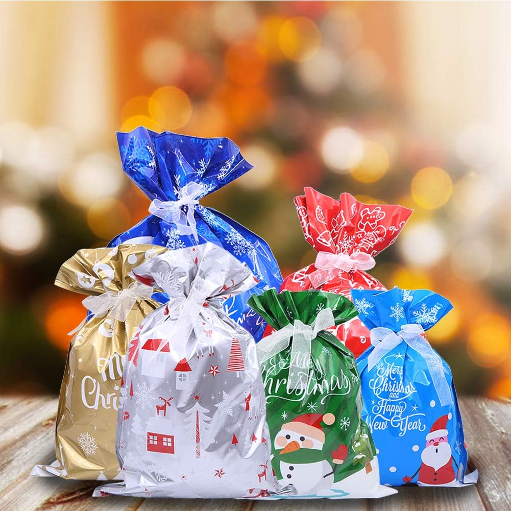 30 bolsas de regalo de Navidad, bolsas grandes para golosinas navideñas, bolsas de envoltura de regalos, bolsas de regalo con patrón de copos de