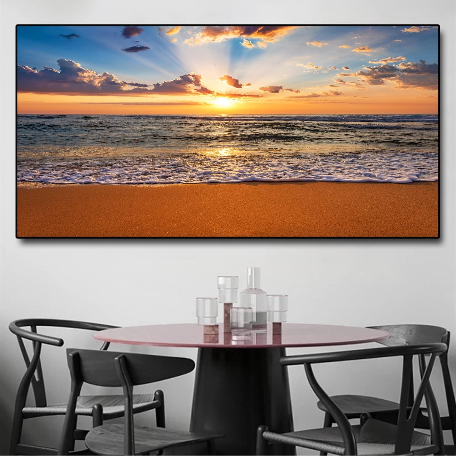 SUCREY Pintura en lienzo con diseño de olas del océano del amanecer en la playa, pósteres e impresiones modernas, arte de pared, sala de estar,
