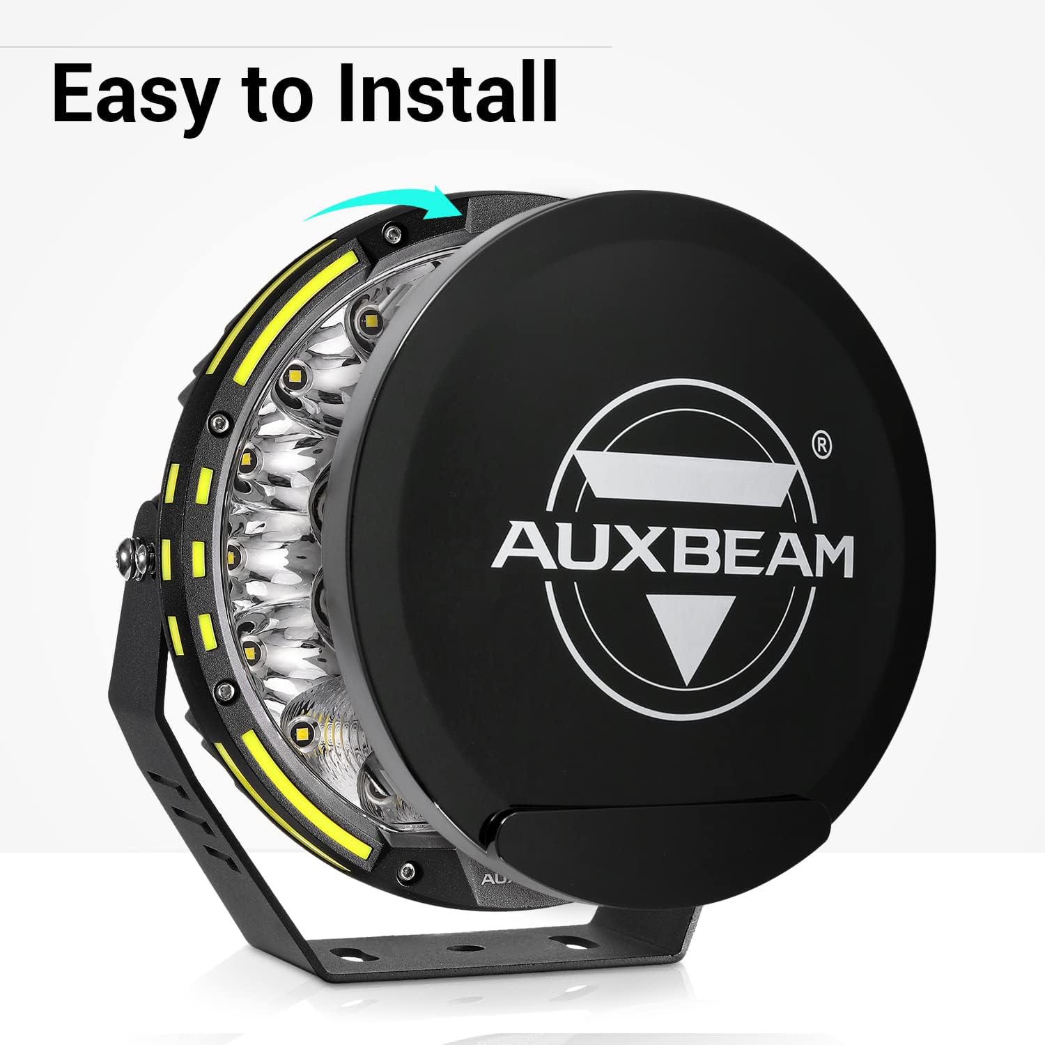 Auxbeam Kit combinado de luces redondas para todo terreno de 9 pulgadas con cubiertas amarillas y negras, 270 W 37776 lúmenes, luz de conducción LED