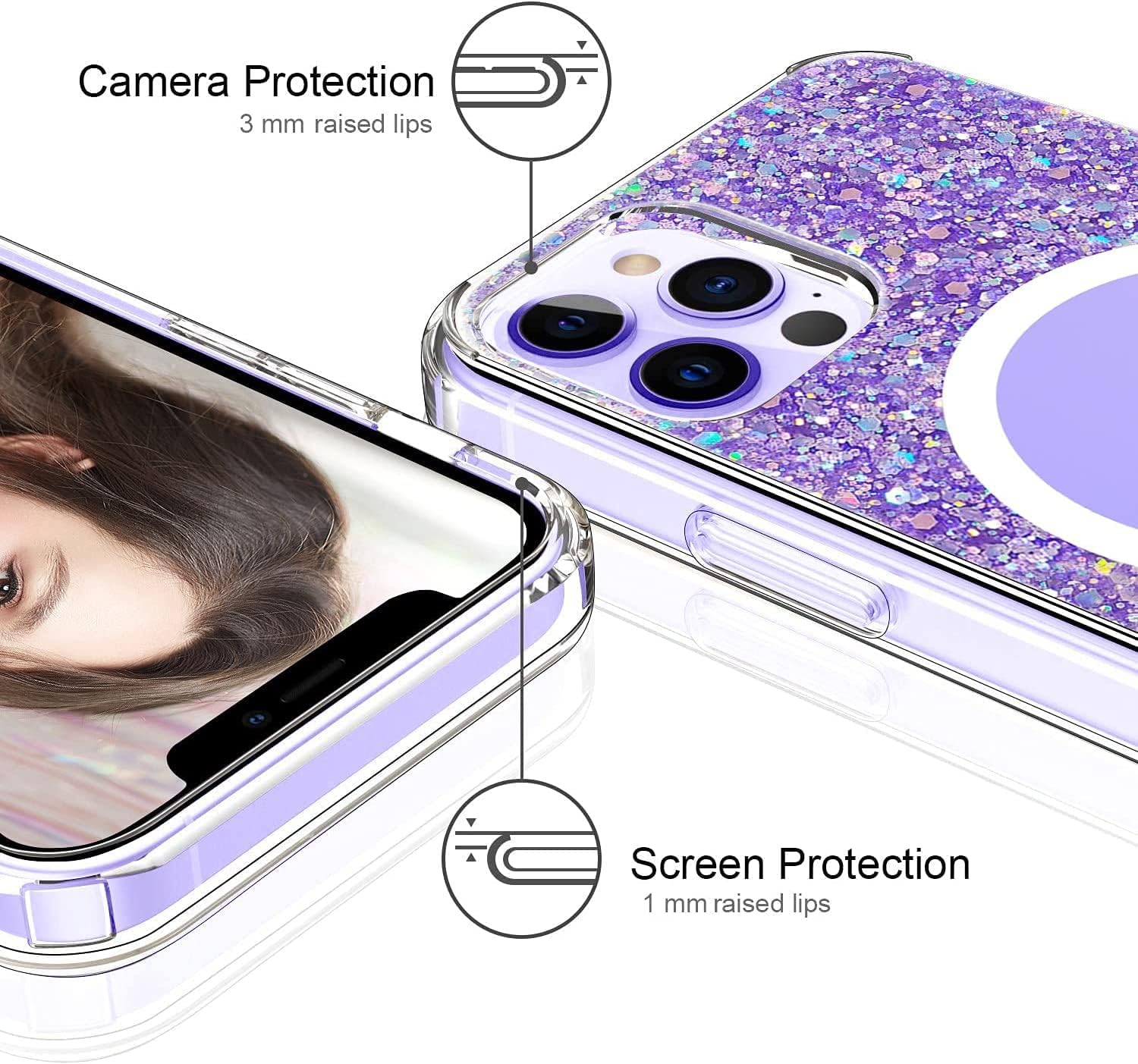 ESTPEAK Funda magnética brillante para iPhone 12 Pro compatible con MagSafe bonito diseño de purpurina brillante estética delgada a prueba de golpes