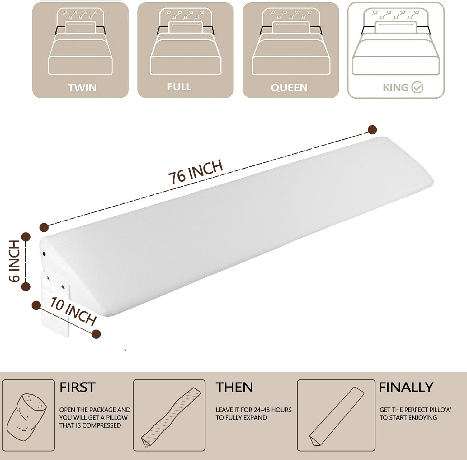 Relong Almohada de cuña de cama, almohada de cabecero, cuña de colchón, cierra el espacio (0-8 pulgadas) entre tu colchón y cabecero, relleno de