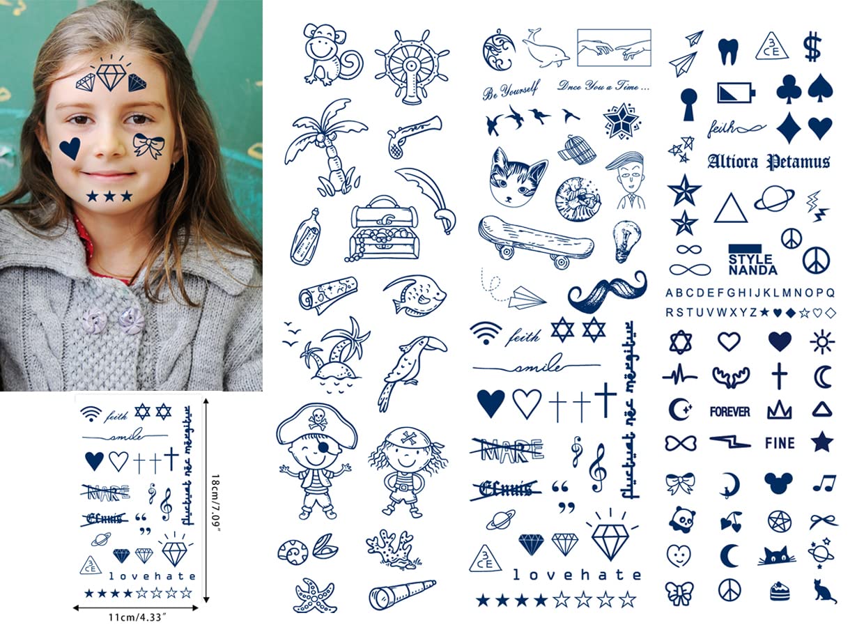 Pequeño y lindo tatuaje semipermanente, 6 hojas de larga duración de 7 a 14 días, tatuajes temporales para niños, lindas calcomanías de tatuaje