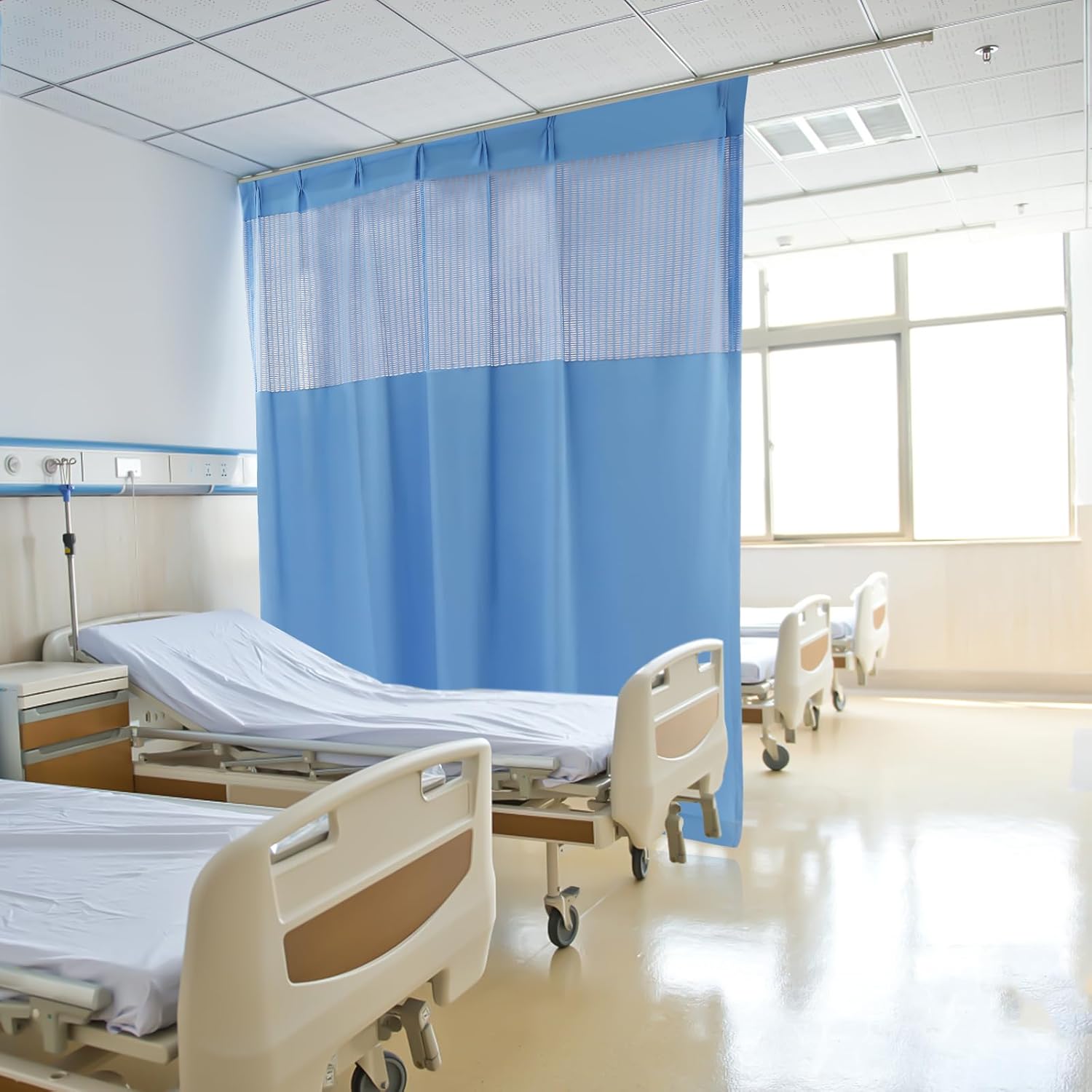 Cortina de hospital de 7 x 8 pies con ganchos planos, cortina divisora de habitación para hospital, clínica médica, spa, laboratorio, cubículo,