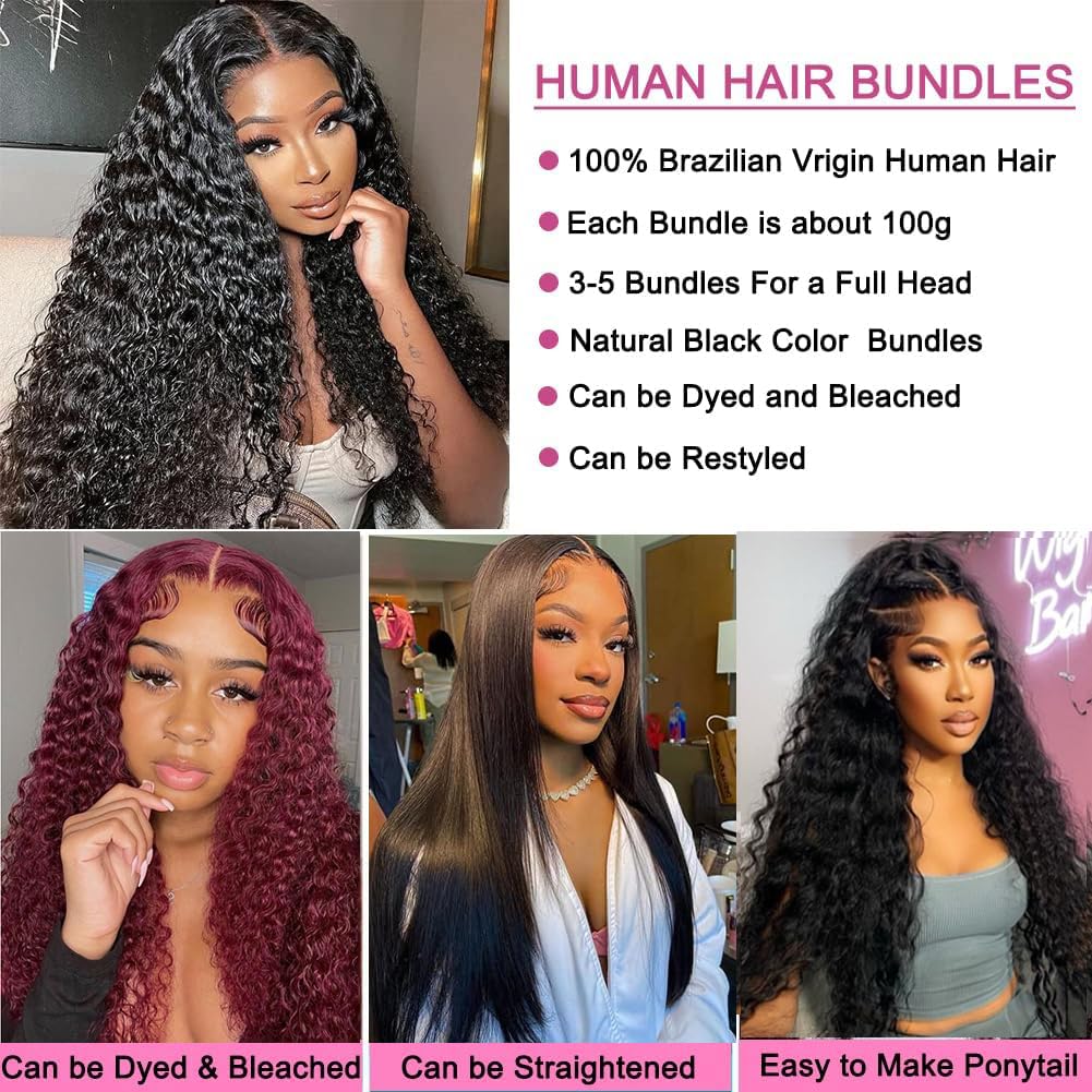 Paquetes de cabello humano ondulado profundo de 18, 18, 18 pulgadas, 12A, cabello humano rizado brasileño 100% sin procesar, paquetes de cabello