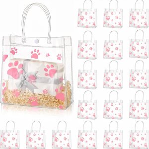 Teling Paquete de 20 bolsas de regalo de PVC transparente con asa de perro con asa, bolsas de plástico reutilizables, bolsas de regalo transparentes Teling Paquete de 20 bolsas de regalo de PVC transparente con asa de perro con asa, bolsas de plástico reutilizables, bolsas de regalo transparentes