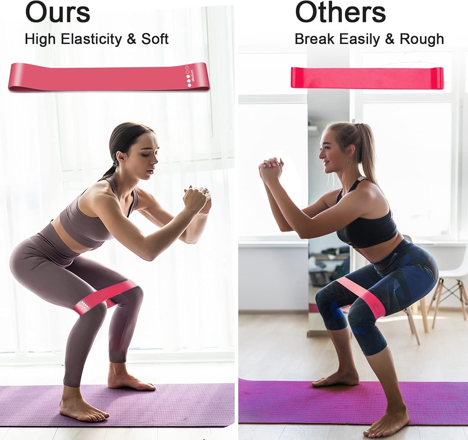 Banda de resistencia para mujeres y hombres, juego de 5 niveles de resistencia diferentes para gimnasio, entrenamiento, yoga, pilates, hogar (morado)