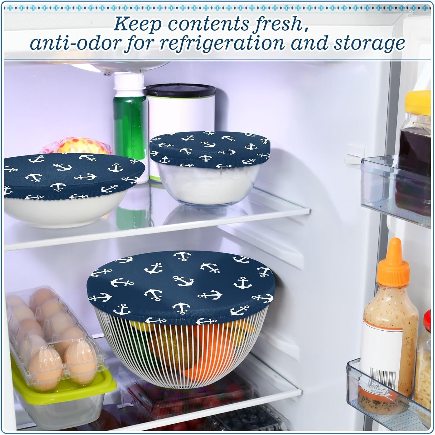 Anchors 5PCS Reusable Elastic Bowl Covers for Food Storage Stretch Cloth Fabric Lids with 5 Different Sizes Waterproof Bowl Covers for Fruits