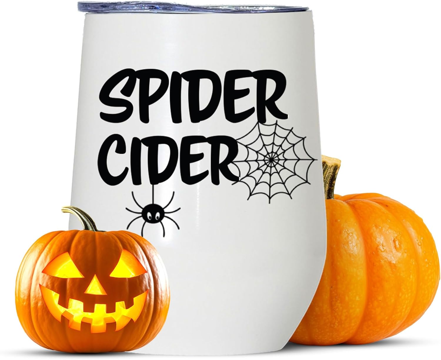 Modern Elegance Vaso de vino de Halloween sin tallo, vaso de vino de 12 onzas con pajilla, bonitos vasos de acero con aislamiento de araña, a prueba