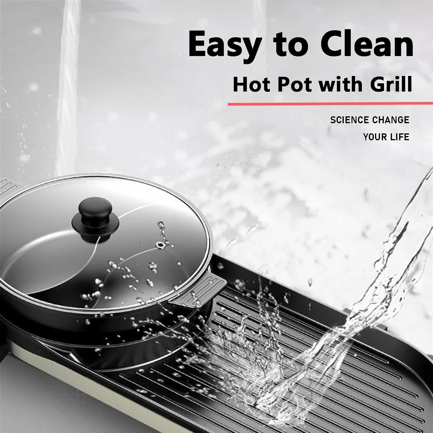 Olla caliente con parrilla, olla caliente eléctrica 2 en 1 Shabu Shabu Shabu parrilla coreana para barbacoa, olla extraíble de 1200 Wbandeja para