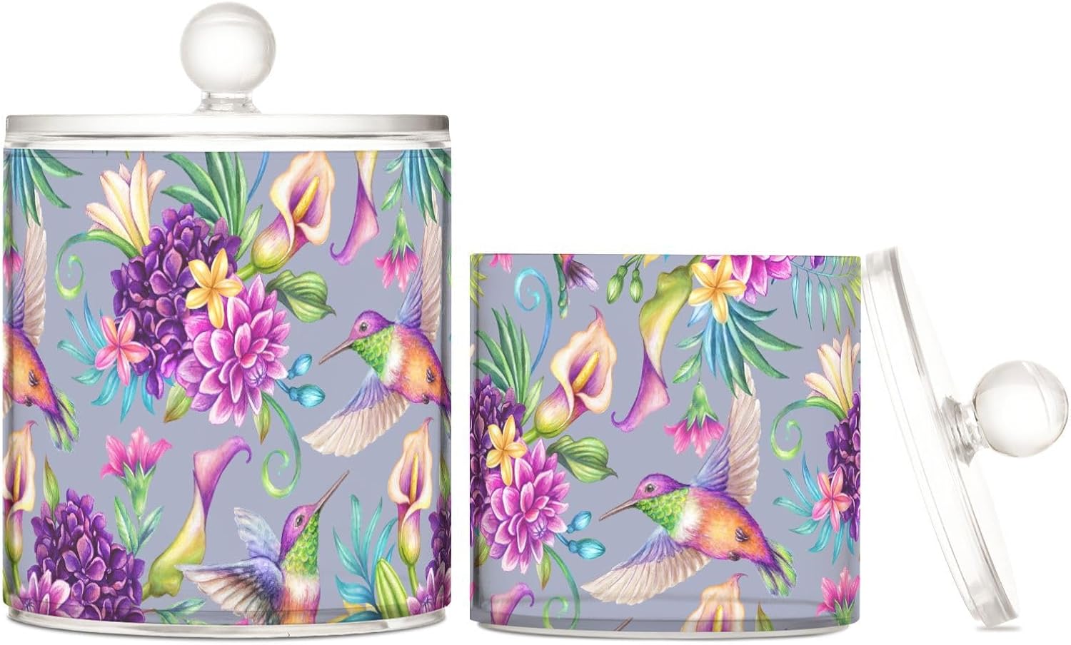 Frascos de primavera de colibrí con tapas, recipientes de baño, tarros decorativos para lavandería, contenedor de hisopos de algodón para