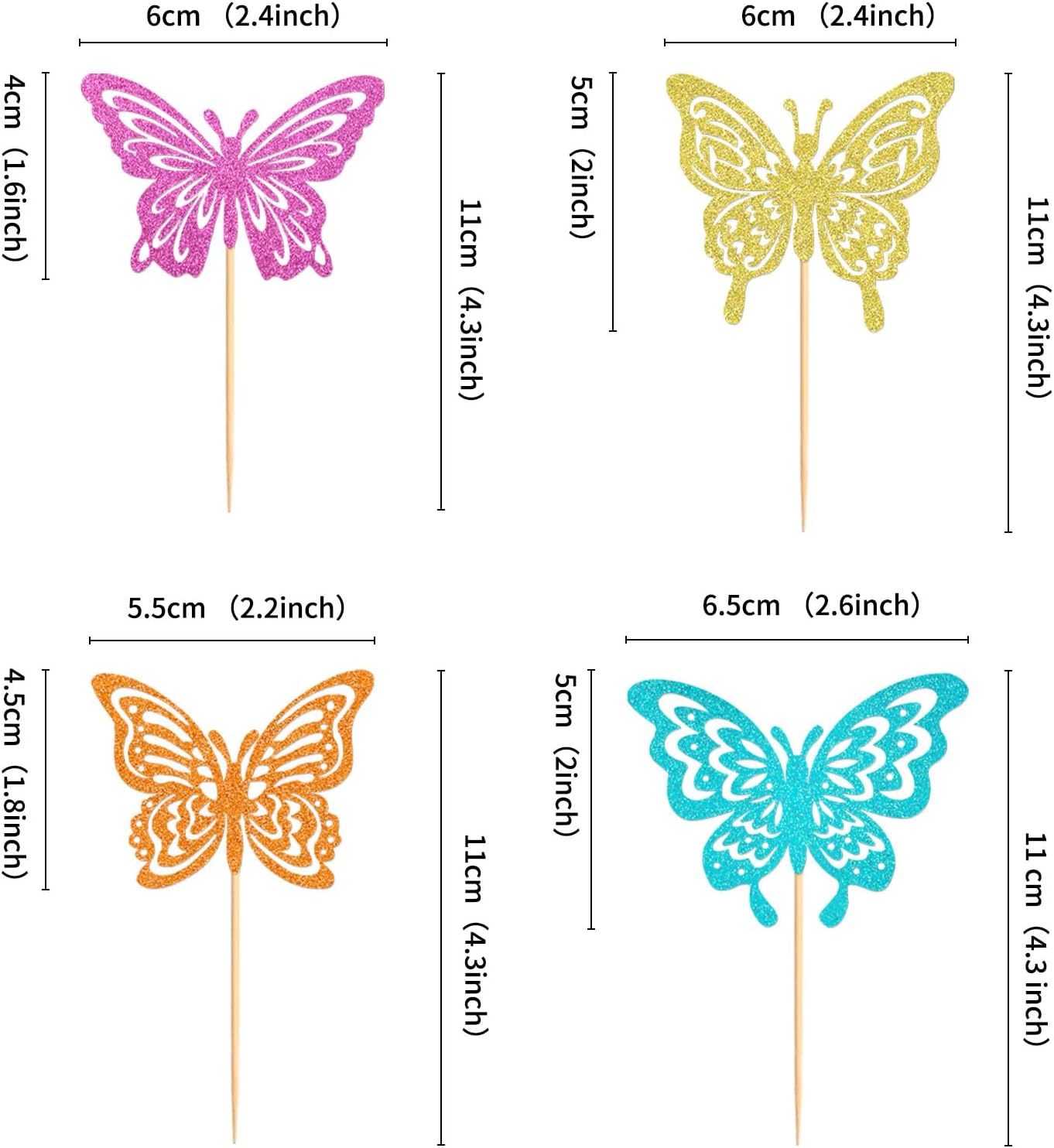 Paquete de 24 adornos de mariposa para cupcakes ensamblados con diseño de mariposa, baby shower, boda, compromiso, despedida de soltera, para niños,