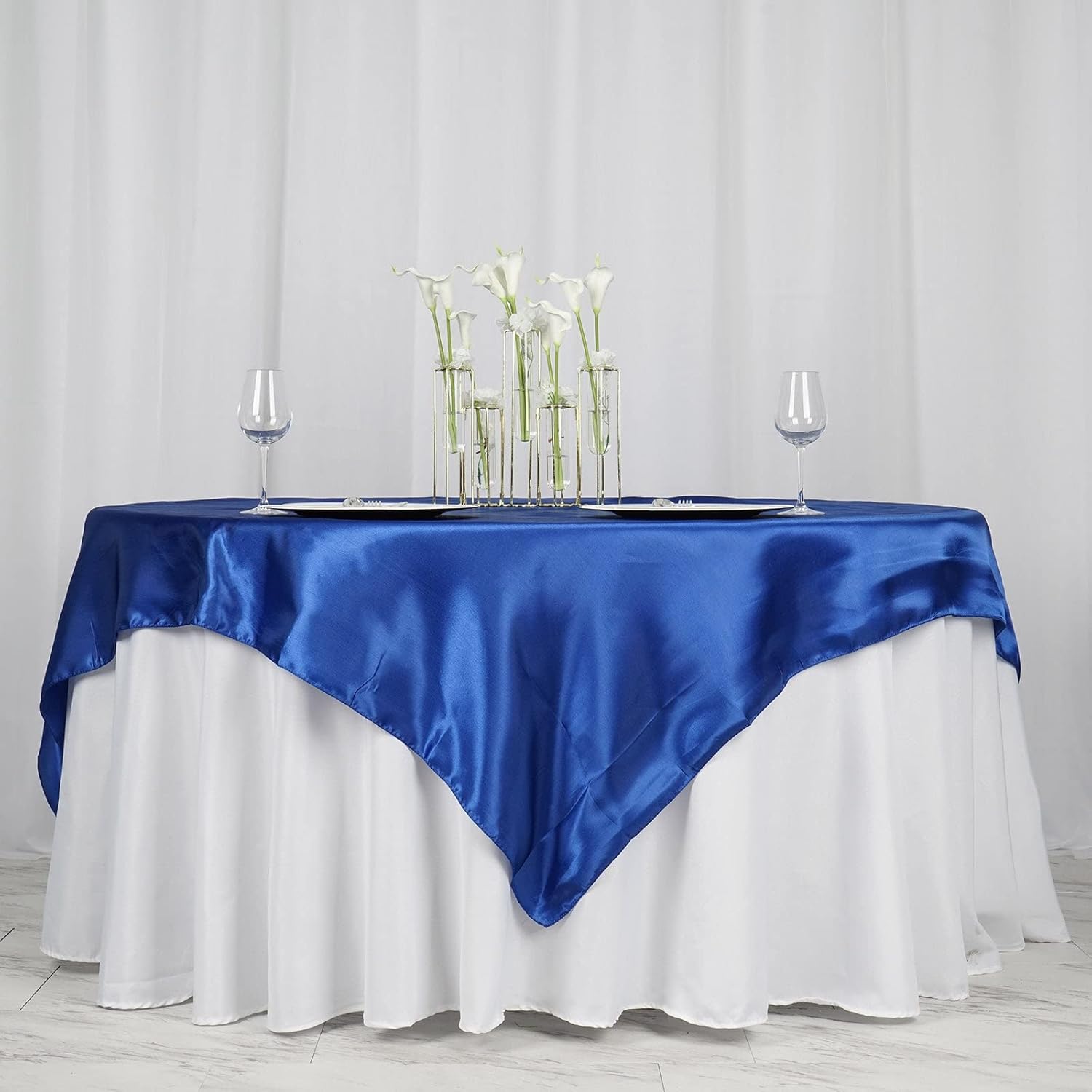 Efavormart – Mantel cuadrado de satén de 72 pulgadas para decoración de mesa de bodas, catering, fiesta, color azul rey