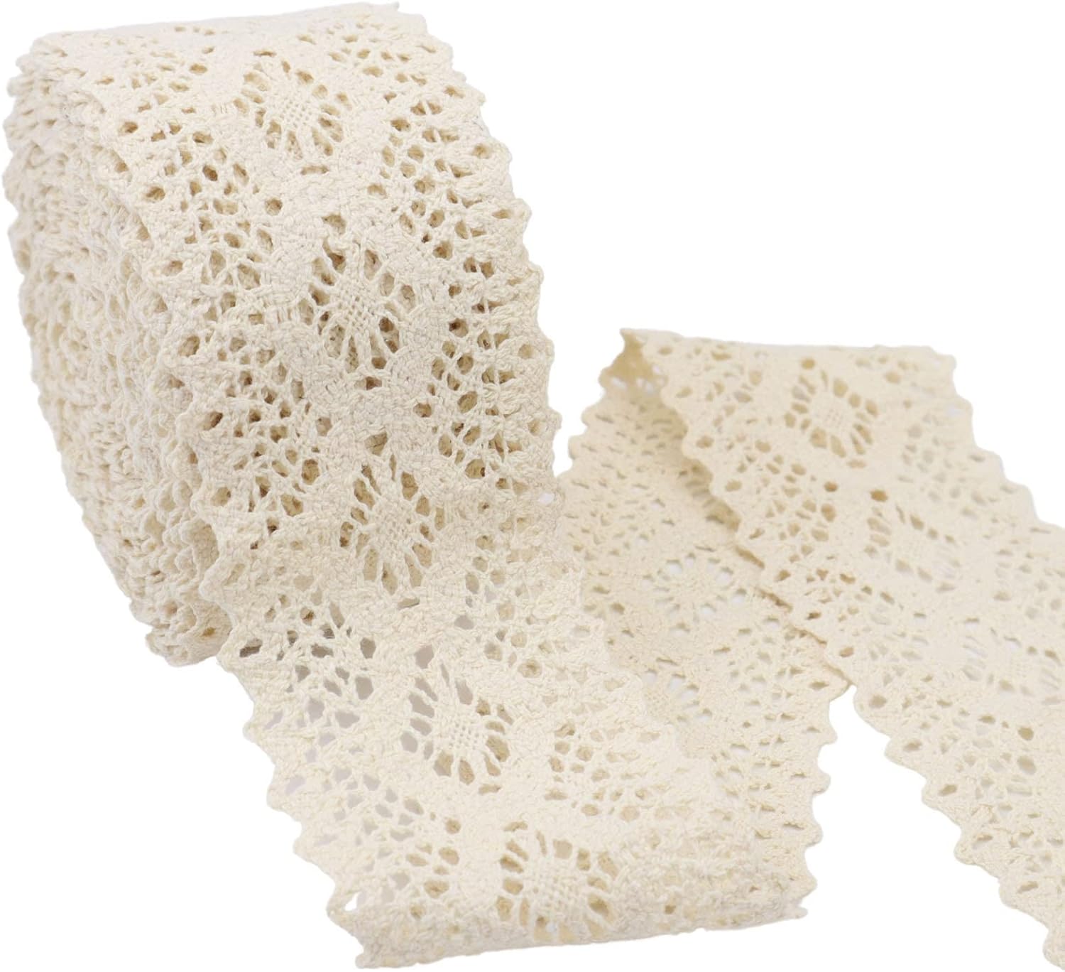 Cinta de encaje beige de 8 yardas con ribete de encaje de ganchillo extra ancha de algodón para manualidades, envoltura de paquetes de regalo,