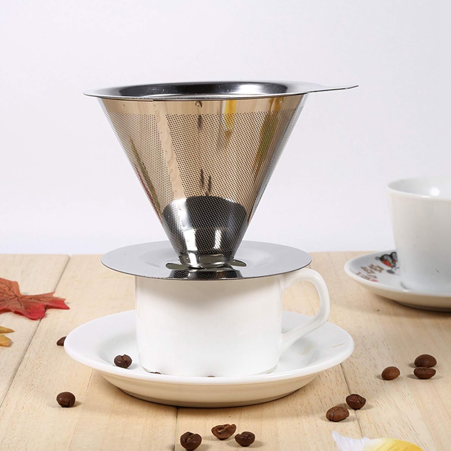 Vierta sobre el gotero de café, filtro de acero inoxidable, filtro de café reutilizable, soporte de taza de filtro de malla de doble capa, uso en