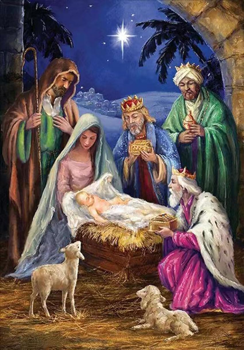 Kits de punto de cruz con estampado de escena de pesebre, diseño de Navidad, Jesús nació, kit de punto de cruz para principiantes, adultos,