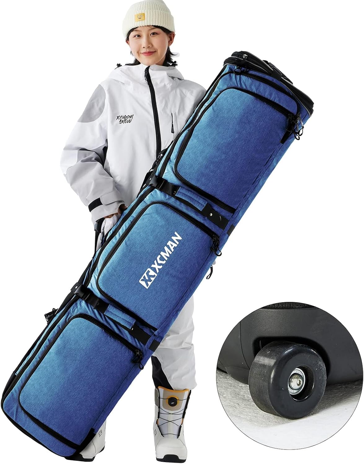 XCMAN Bolsa de snowboard con ruedas de longitud ajustable