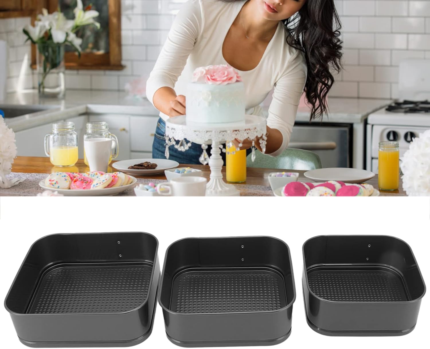 Milltrip Springform – Juego de 3 moldes antiadherentes para tartas de queso con parte inferior extraíble, juego de moldes redondos a prueba de