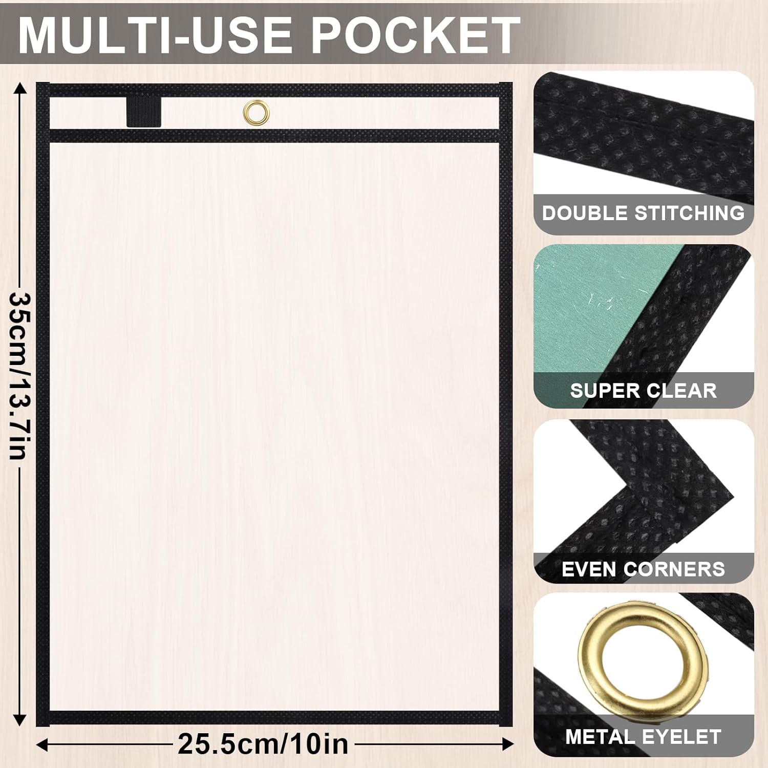 Paquete de 50 soportes para boletos de trabajo, 10 x 13.7 pulgadas, fundas transparentes de bolsillo, bolsillos de borrado en seco, fundas
