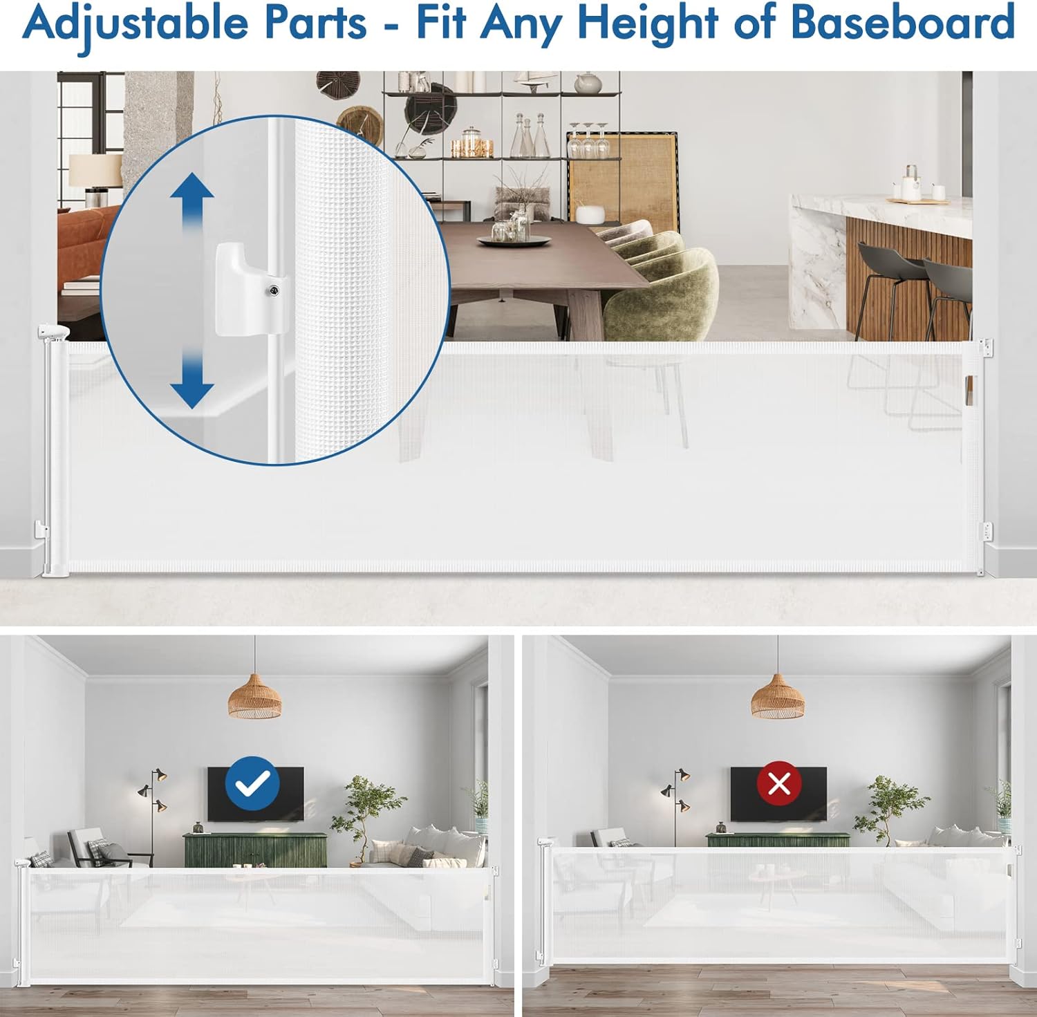Puertas para bebés de 85 pulgadas extra anchas y retráctiles mejoradas, para puertas, puertas para perros de 35 pulgadas de alto, para la casa,