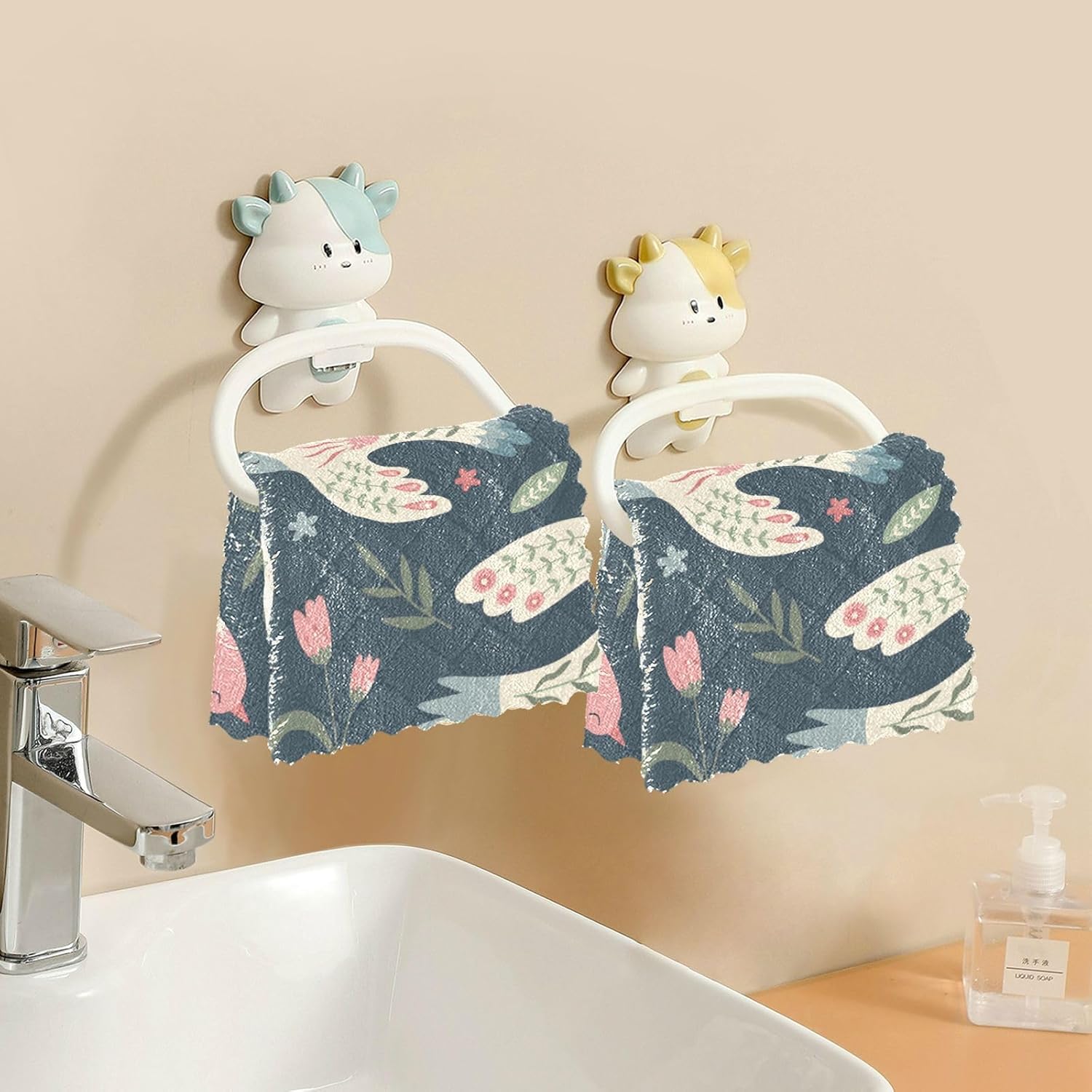 Birds Flowers Quality Print Microfiber Cleaning Cloths Quick Dry 6 Pack Microfiber Absorbant Towel for Bathroom Table