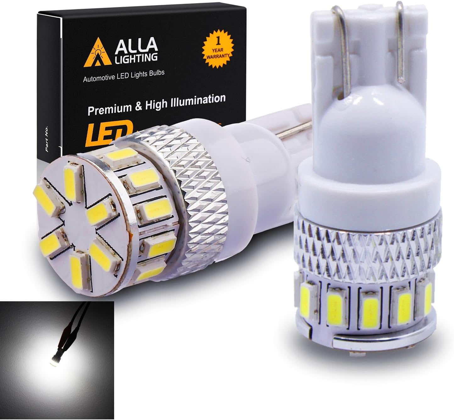 Alla Lighting 2 bombillas LED superbrillantes de 6000 K blanco W5W 2825 W5WLL 2825L 2825L marcador lateral delantero trasero tercer freno placa