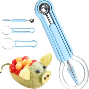 Esmartlife Juego de cucharas de melón, juego de cuchillos profesional de acero inoxidable 4 en 1, herramientas para tallar frutas, cuchara de frutas Esmartlife Juego de cucharas de melón, juego de cuchillos profesional de acero inoxidable 4 en 1, herramientas para tallar frutas, cuchara de frutas
