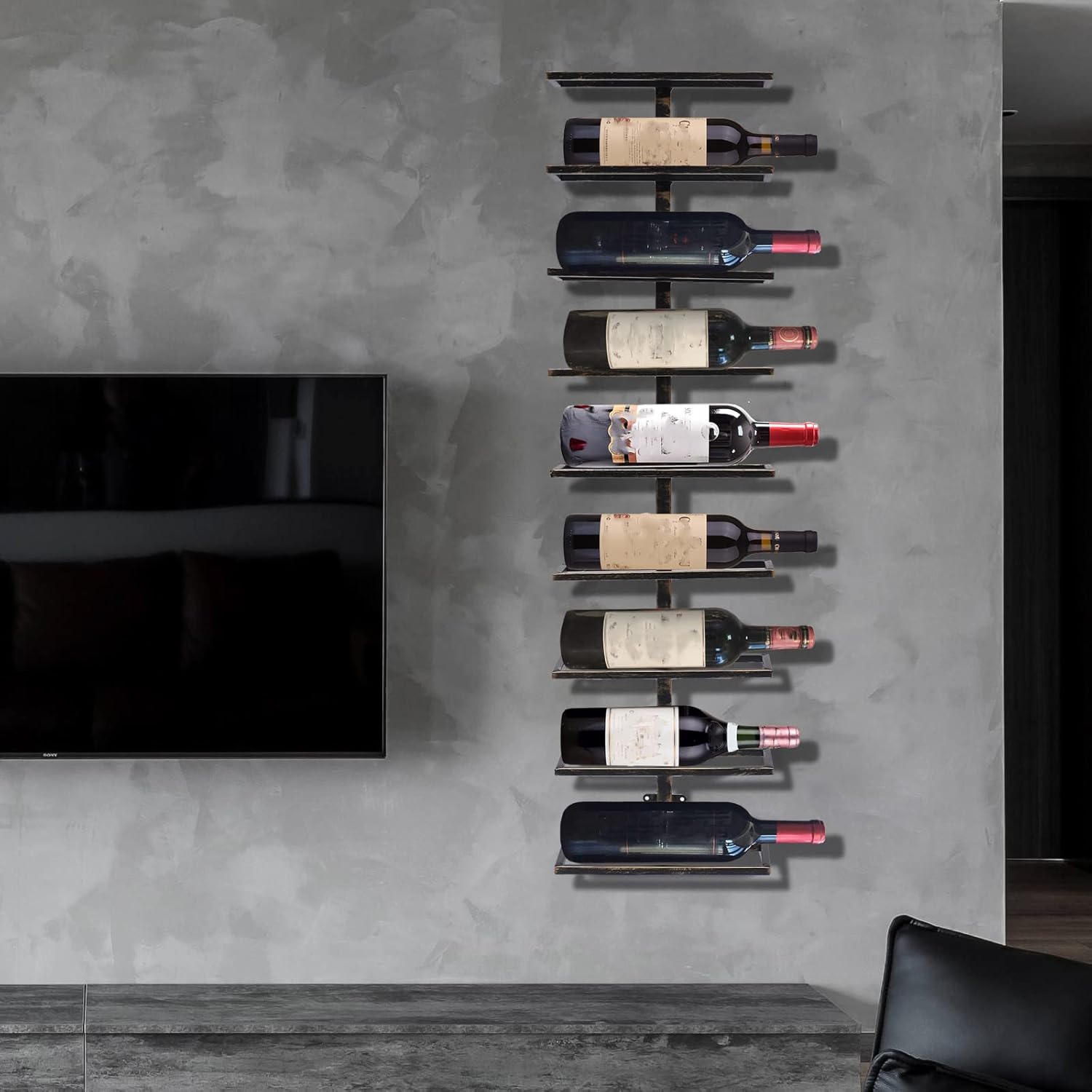 Estante de vino montado en la pared de 9 capas, estante de vino, soporte de almacenamiento de botellas de vino, soporte organizador de bodega,