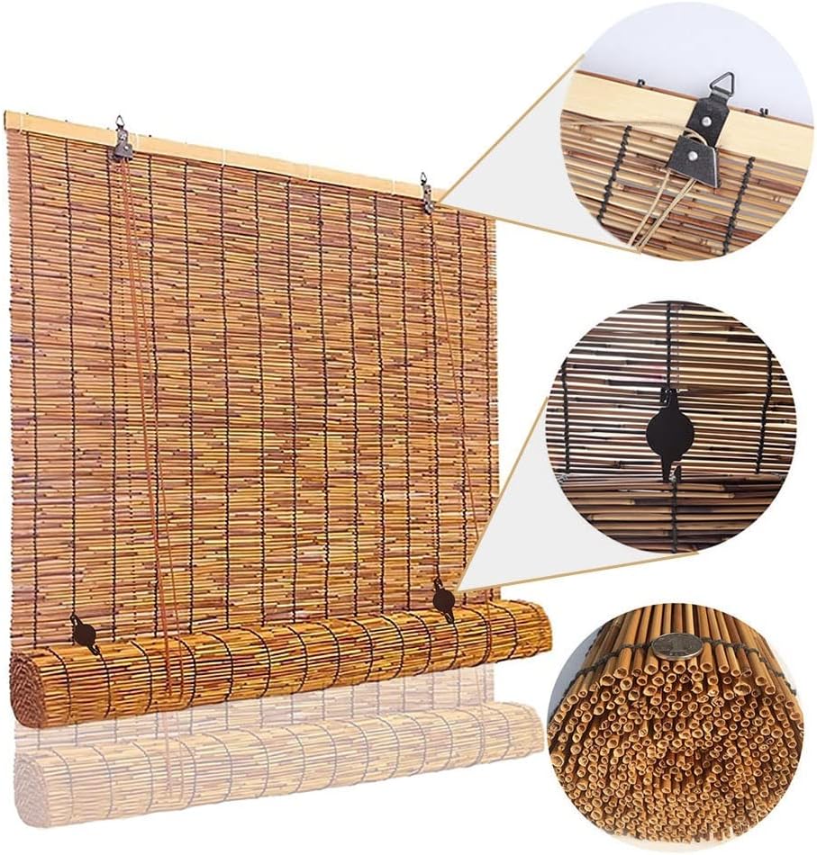 Persianas enrollables de bambú de 18, 22, 28, 32, 36, 40, 44, 48, 60, 72, 78 pulgadas, para exteriores, con elevador, sin cordón, persianas de bambú