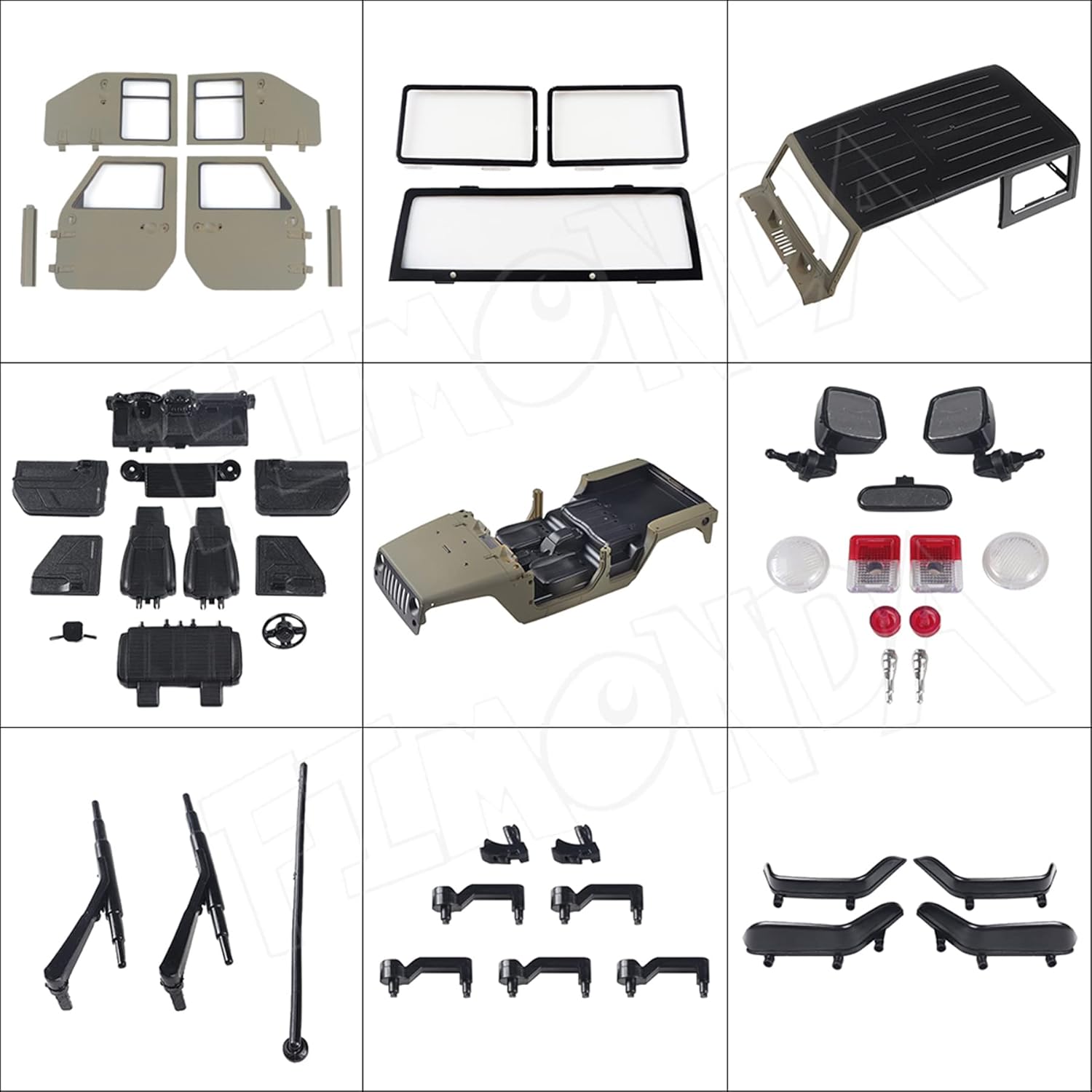 Rc Crawler Jeep Body 12.323 in Shell 4 puertas Hard Body Shell Kit de carcasa de base entre ejes para escala 110 Cuerpo RC Axial SCX10 90046 90047