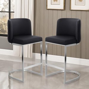 Juego de 2 taburetes de bar modernos de 26 pulgadas con respaldo y marco de metal en forma de C, sillas de bar tapizadas de piel sintética para Juego de 2 taburetes de bar modernos de 26 pulgadas con respaldo y marco de metal en forma de C, sillas de bar tapizadas de piel sintética para