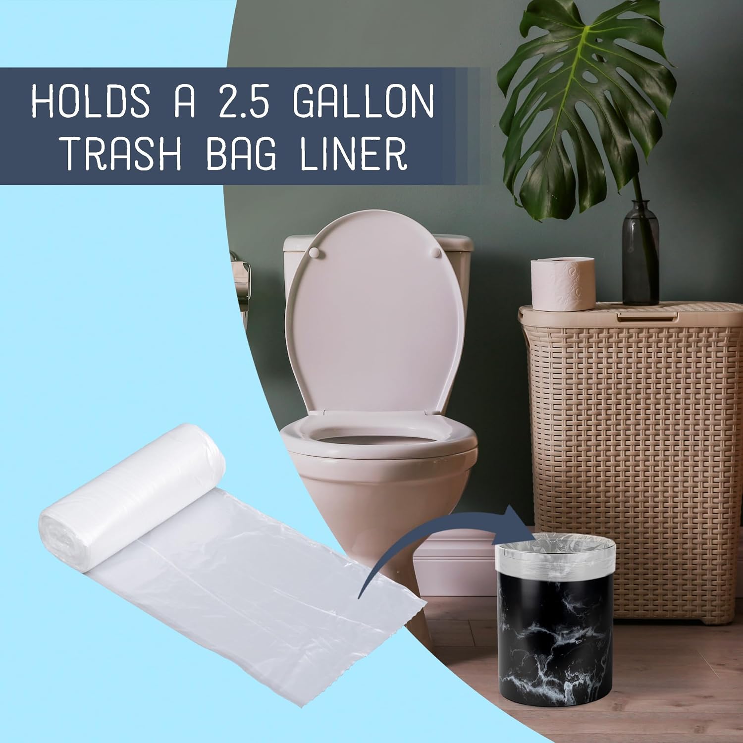 NAT AND JULES Cubo de basura redondo para baño, papelera y cubo de pañuelos, organizador de accesorios a juego, juego de 2, mármol