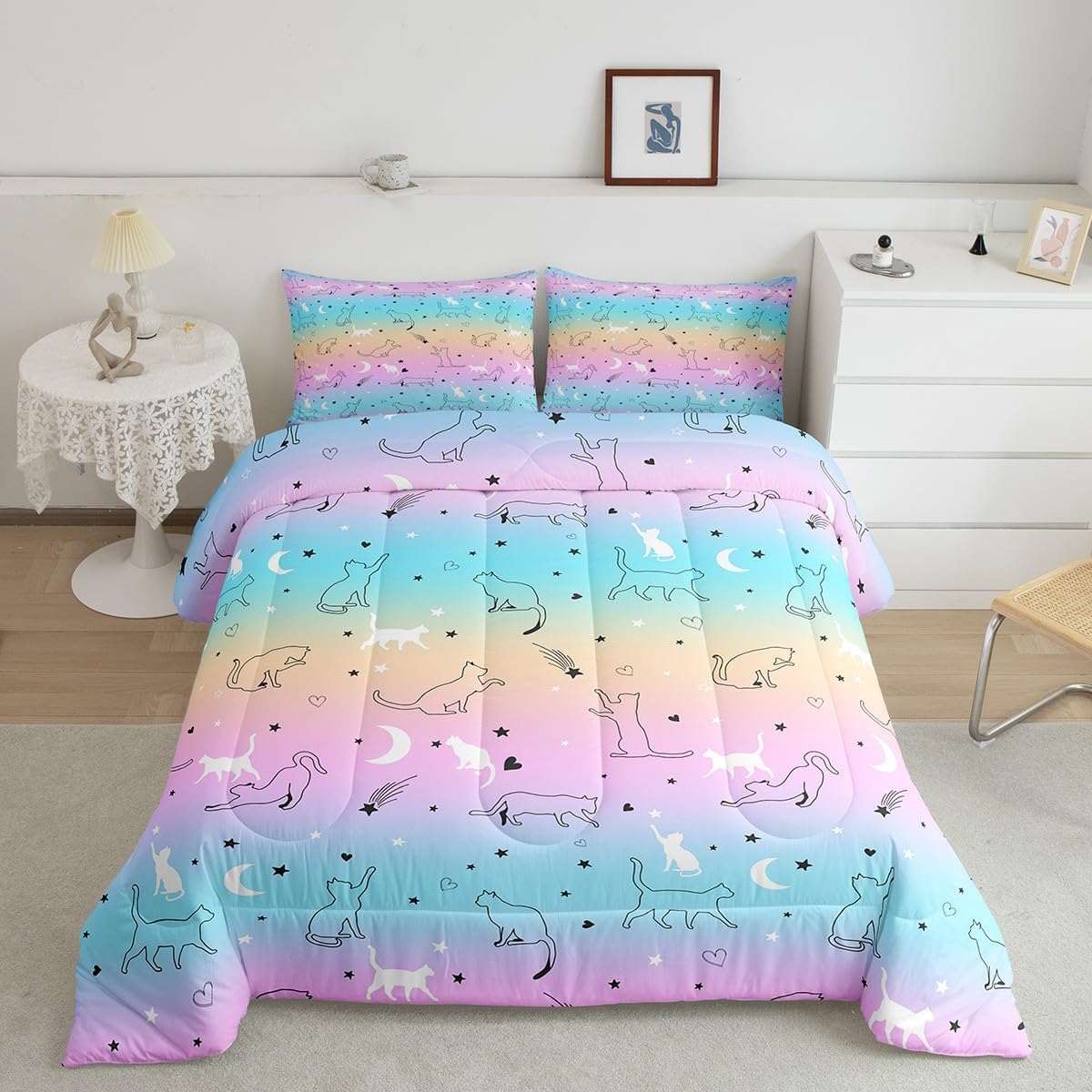 Juego de edredón para niños, diseño de gatos y mascotas, diseño de gatitos kawaii con estampado de gatitos y gatos para niños, niñas, adolescentes y