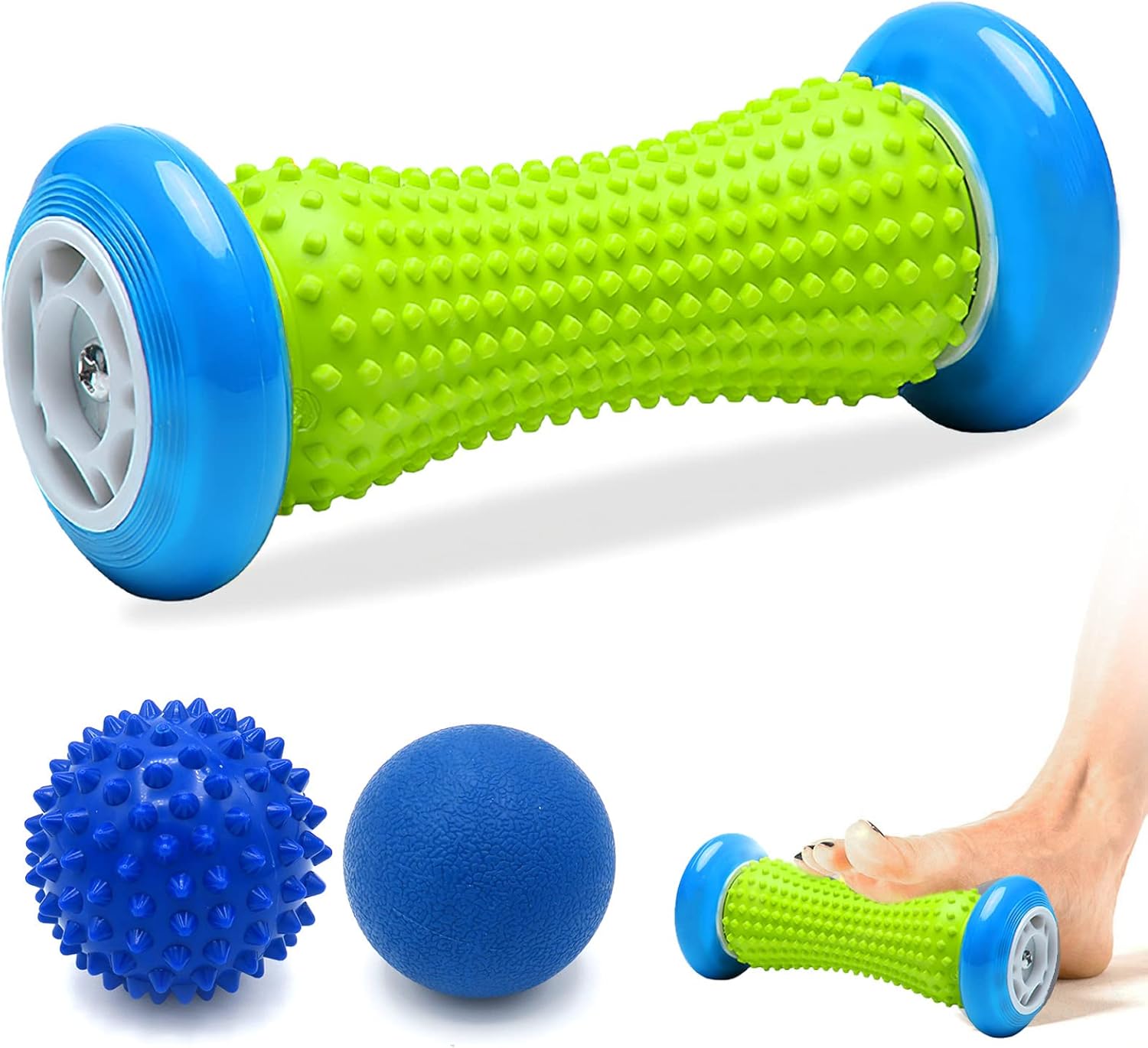 GreenLife – Masajeador de pies para aliviar la fascitis plantar, rodillo de masaje de pies con 2 bolas de masaje firmes para dolor de espalda,